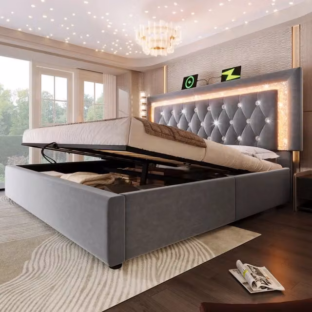 letto imbottito velluto grigio 140x200 cm