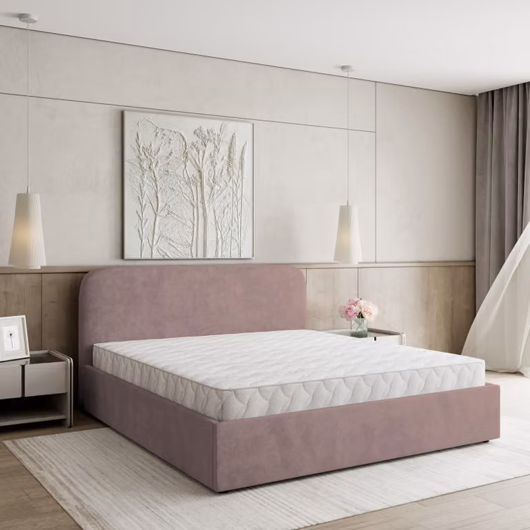 Masseno Letto imbottito RENIVE 180x200 cm, Letto imbottito con comodini - rosa, KRONOS 27