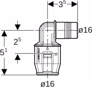 Geberit PushFit angolo 90° I/A 16 x 16 mm, cod. art. 650273001