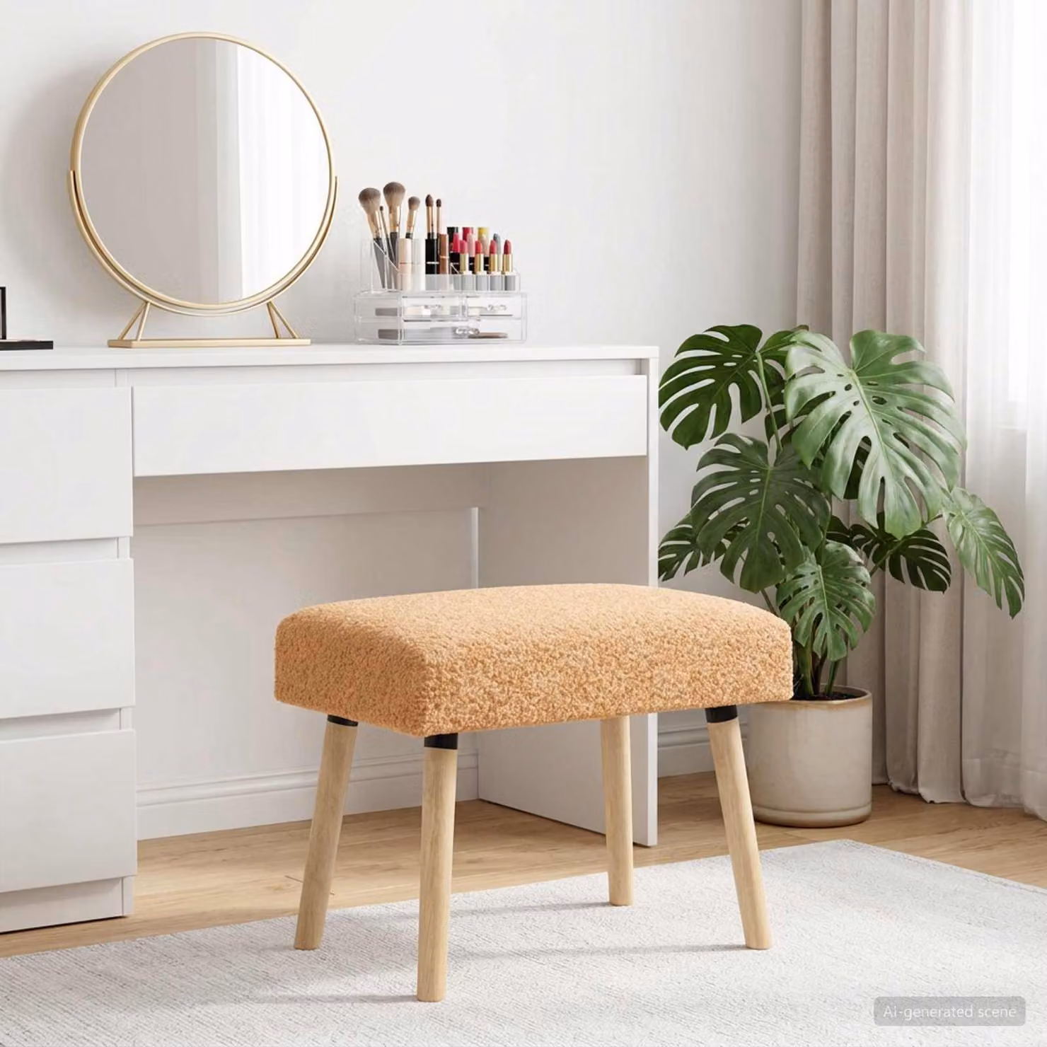 Panchina moderna vidaXL in tessuto bouclé beige L: 60 cm, P: 40 cm, H: 45 cm