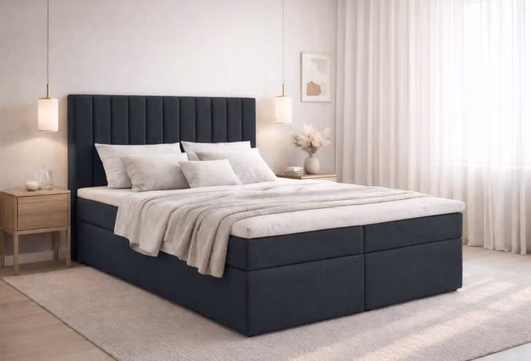 Letto boxspring AX LIVING Bursa 140x200 nero con topper, contenitore e struttura comfort