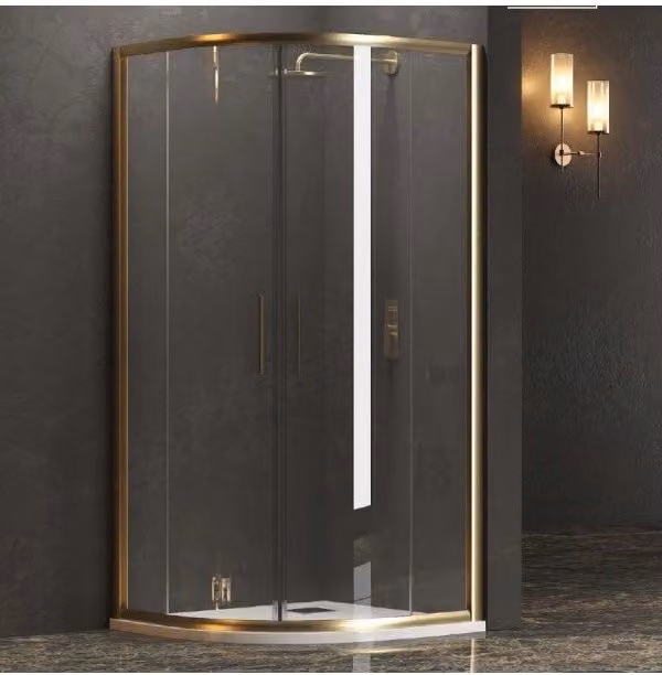 Parete doccia ad angolo Karag EFE 200 a 1/4 di cerchio, colore oro e vetro trasparente, L/P/H: 90 x 90 x 190 cm