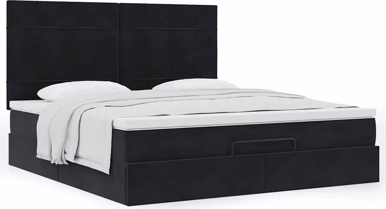 Struttura Letto Pouf con Materassi Nero 160x200 cm in Velluto