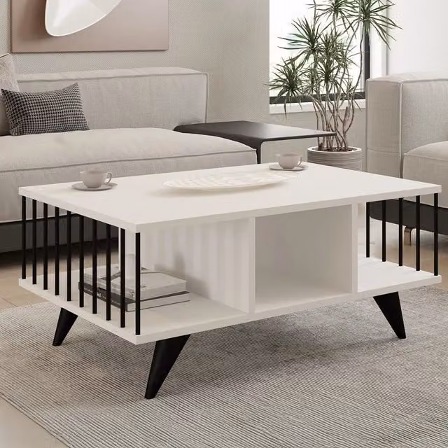 Tavolino da salotto Dogliani DMORA moderno rettangolare bianco L 90 cm x P 60 cm x H 40 cm