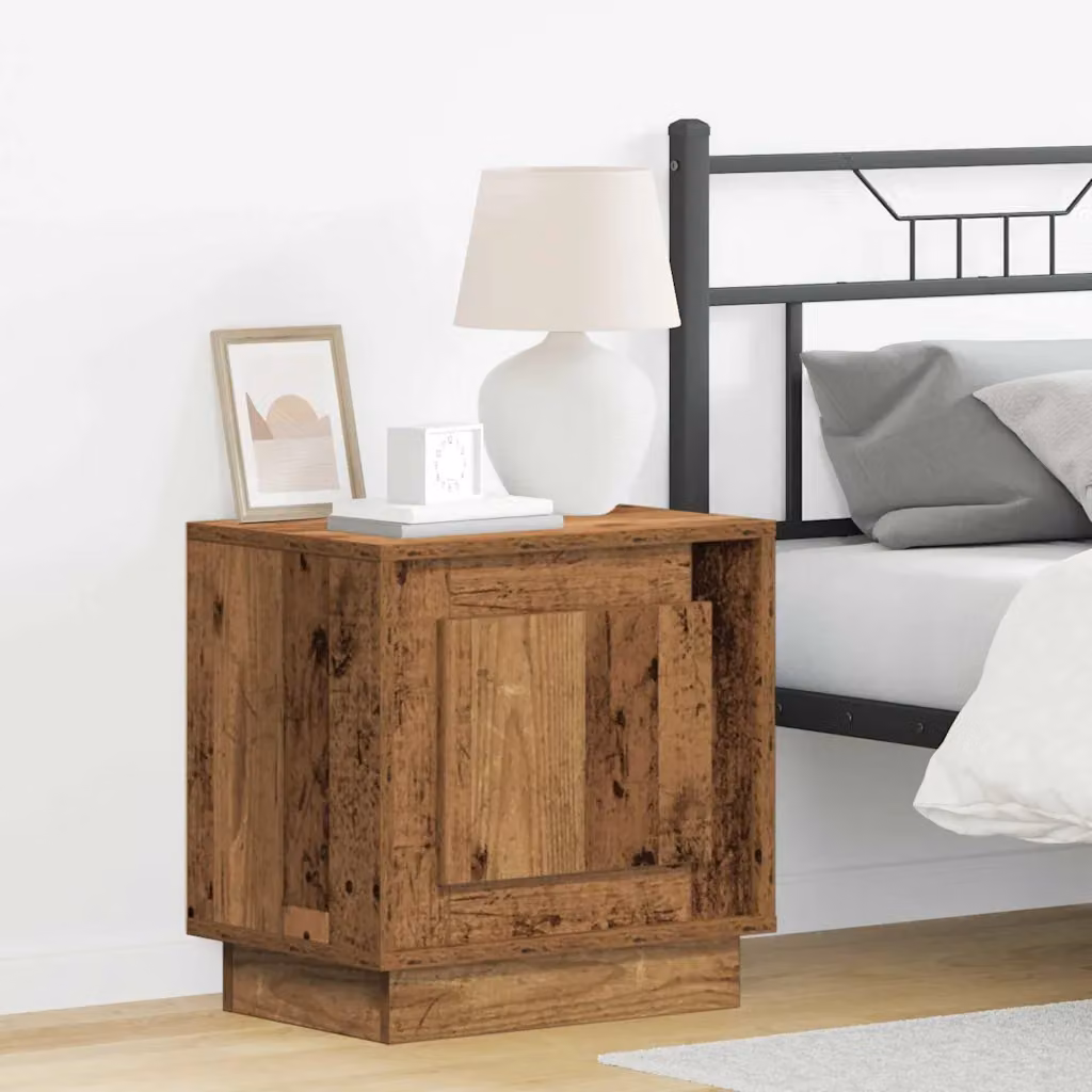 Armadio da notte vidaXL in legno effetto rustico marrone con illuminazione integrata L/P/H: 44 x 34,5 x 45 cm