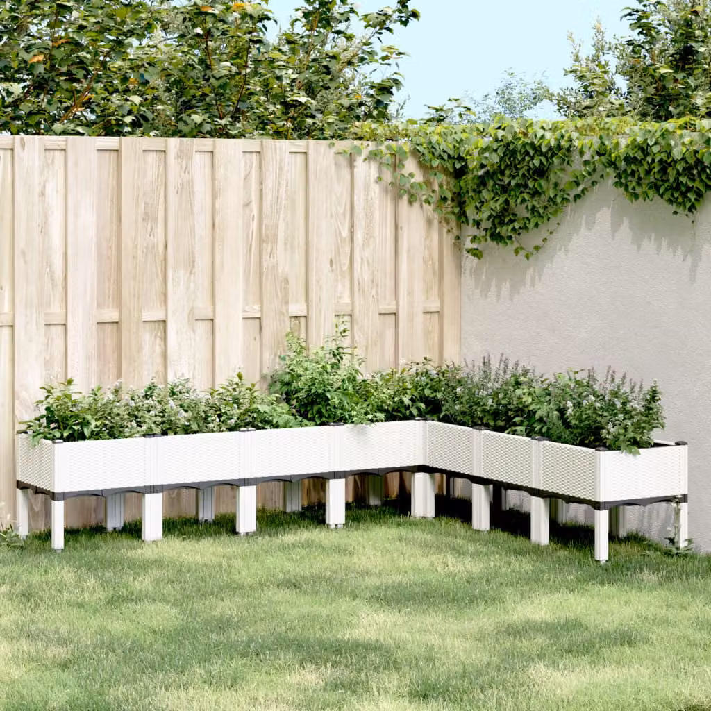 Fioriera da giardino con gambe vidaXL bianca in plastica L: 200 cm, P: 160 cm, H: 42 cm