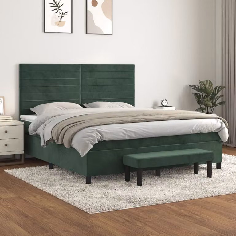 Maison Exclusive - Giroletto a Molle con Materasso Verde Scuro 160x200 cm Velluto