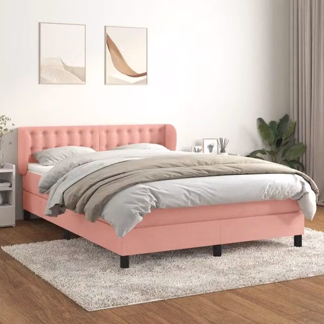 Letto con Giroletto a Molle e Materasso Ibrido vidaXL in Velluto Rosa e Bianco L/P/H: 193 x 147 x 88 cm – 1