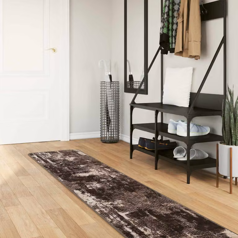 Tappeto Runner vidaXL MARSA Nero, Design Astratto Moderno, Lavabile e Antiscivolo, L 50 cm x P 300 cm, in Poliestere