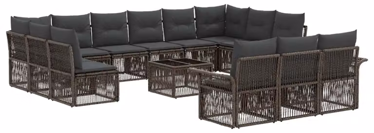Set Divano da Giardino 14 pcs Grigio polyrattan