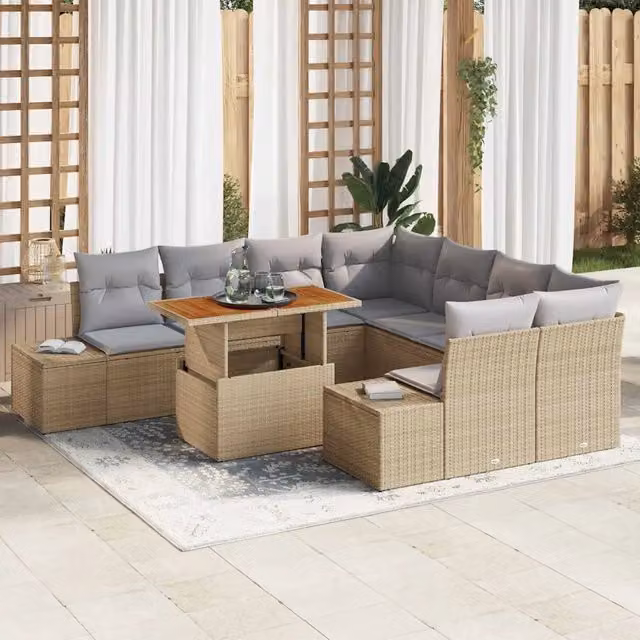 Set Divano da Giardino 9 pz Beige e grigio 3349944