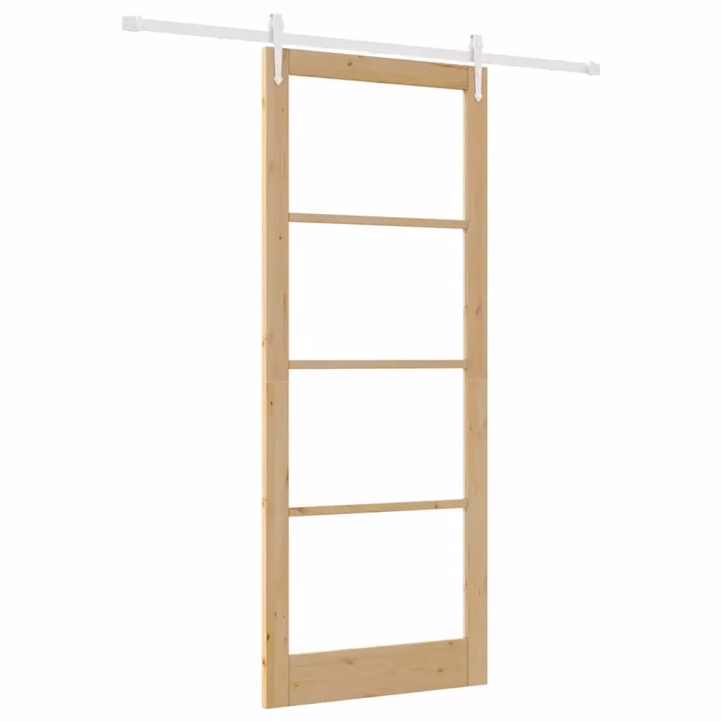 Porta scorrevole minimalist vidaXL in legno di pino marrone e vetro trasparente L: 93 cm, H: 232 cm – 2