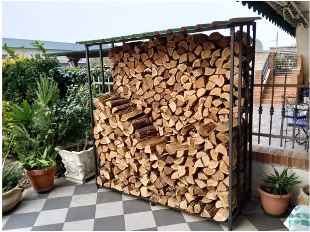 Porta legna fissa legnaia in acciaio verniciato antracite 180x70xh200 cm
