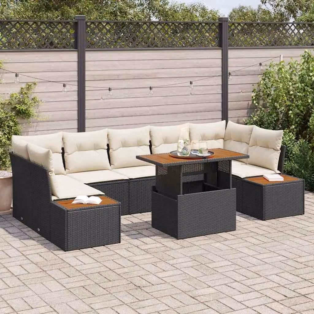 Maison Exclusive - Set da giardino composto da 8 pezzi, divano in rattan sintetico nero