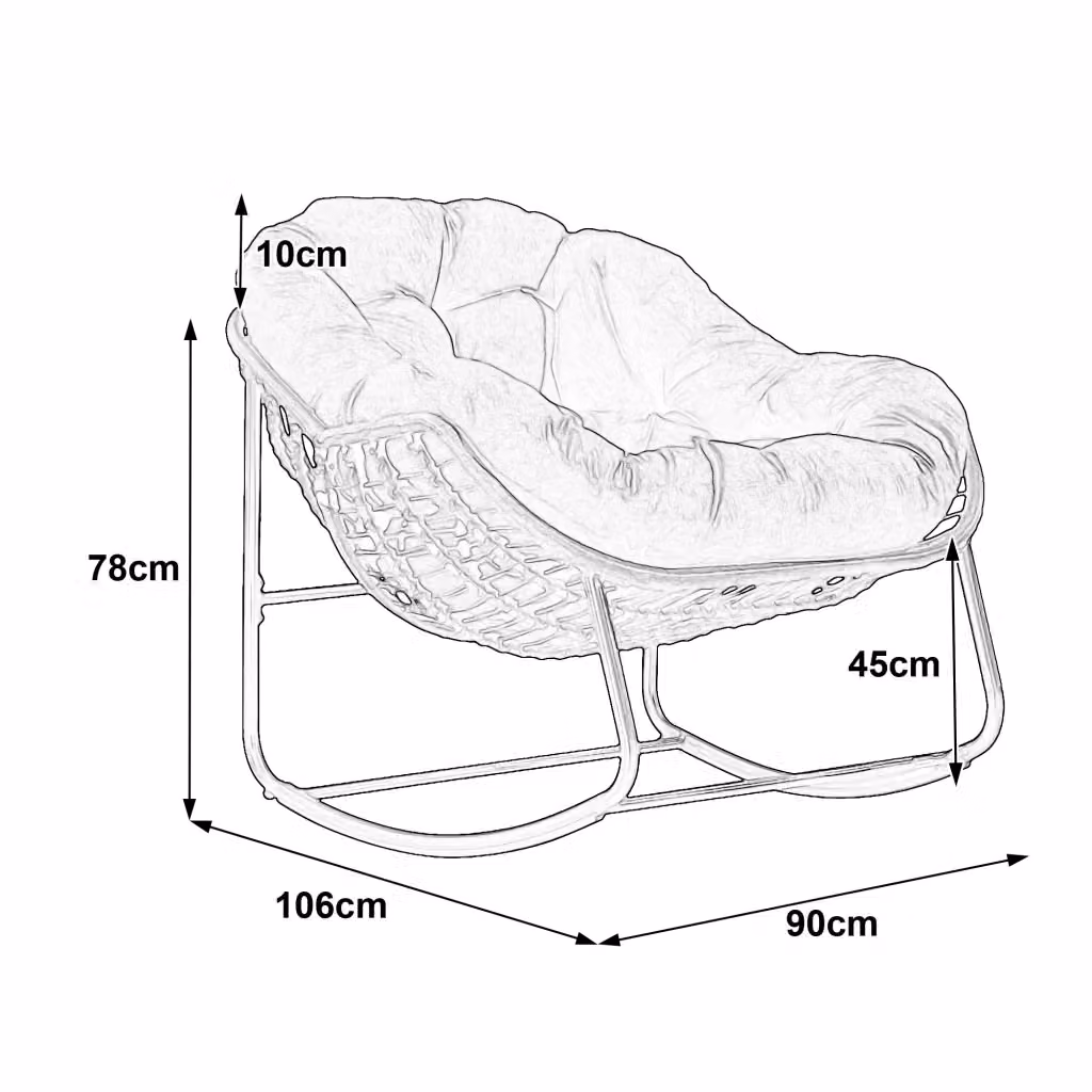 Poltrona dondolo REDOM in rattan sintetico e acciaio laccato bianco L: 78 cm, P: 78 cm, H: 90 cm – 2