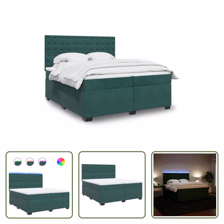The Living Store Letto a molle con materasso verde scuro 200x200 cm in velluto
