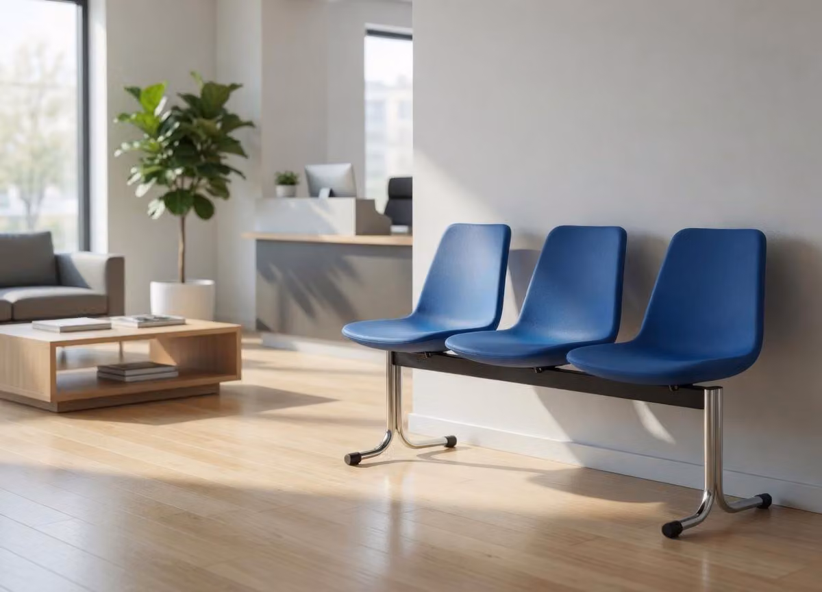 Panca senza schienale, colore blu, stile retrò, ideale per sale d'attesa o uffici
