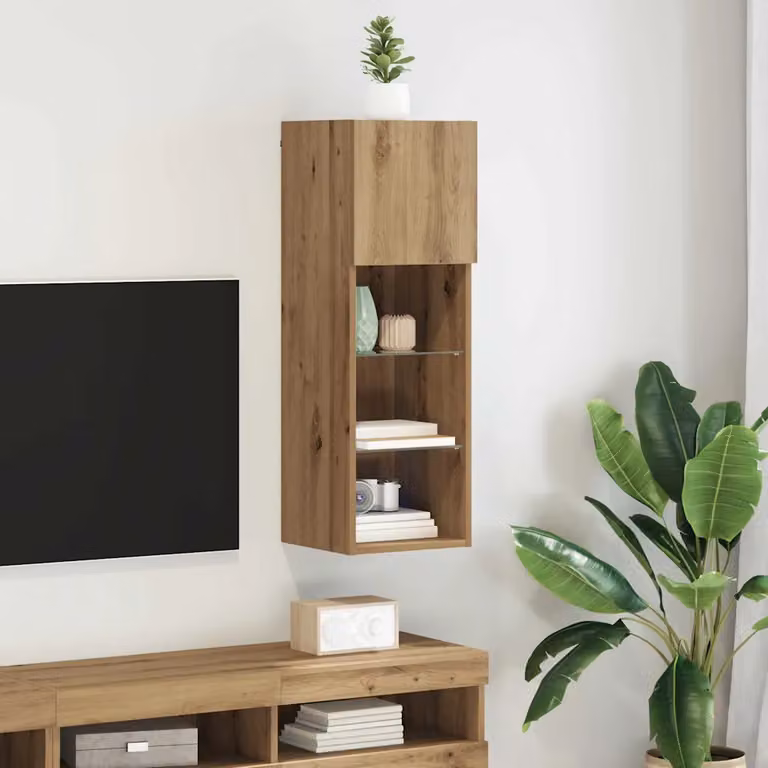 Mobile TV da parete vidaXL in legno Rovere, marrone, L/P/H: 30,5 x 30 x 90 cm