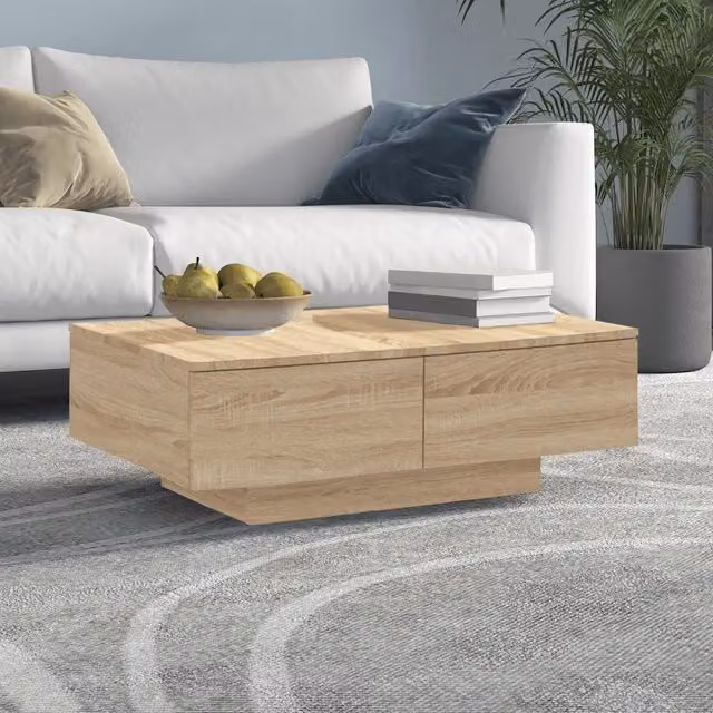 Tavolino da salotto rettangolare vidaXL in legno color rovere e beige L: 90 cm, P: 60 cm, H: 31 cm