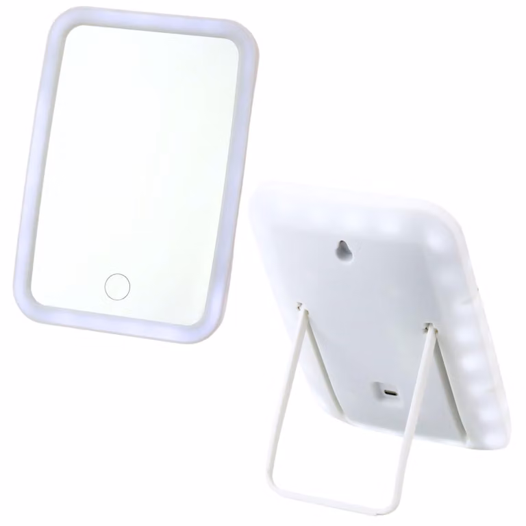 Specchio cosmetico per trucco illuminato a led senza fili bianco