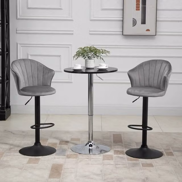 Set da 2 pezzi di sgabelli bar REDOM girevoli e regolabili in altezza, rivestimento in tessuto e struttura in metallo, L/P/H: 54 x 56 x 91-111 cm, Grigio