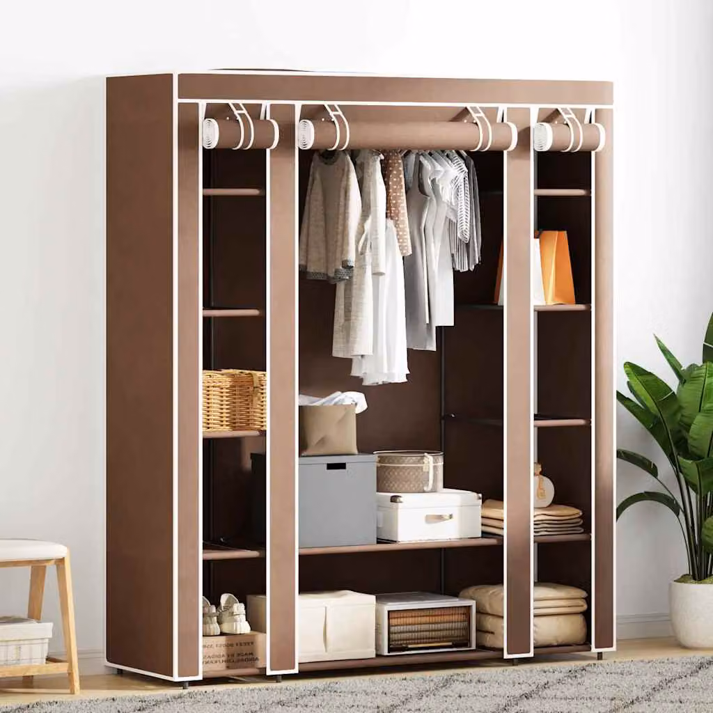 vidaXL Armadio in Tessuto con Scomparti e Aste, Marrone, L 45 cm x P 45 cm x H 176 cm