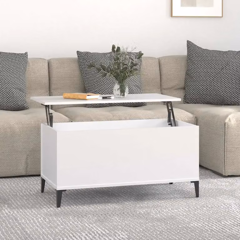 vidaXL Tavolino da Salotto Moderno Bianco con Meccanismo di Sollevamento L: 90 cm, P: 44,5 cm, H: 45 cm
