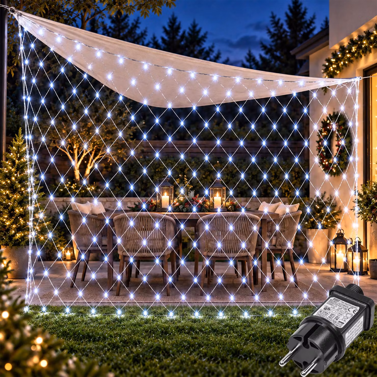 3X2m 200 LED luci fiabesche rete luce bianca 8 modalità funzione memoria spina per cespugli giardino albero di Natale festa Natale illuminazione decorazione