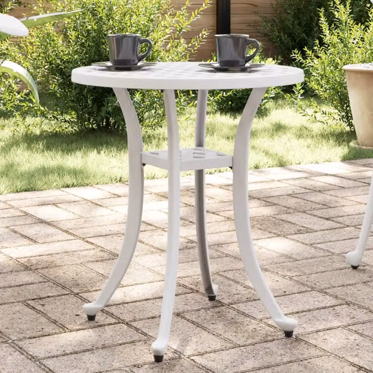 vidaXL Tavolo da Giardino Rotondo in Alluminio Pressofuso Bianco Ø 48 cm, H 53 cm
