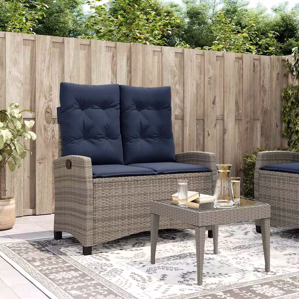 vidaXL Panca Reclinabile da Giardino in Polyrattan e Metallo con Cuscini Blu e Grigia