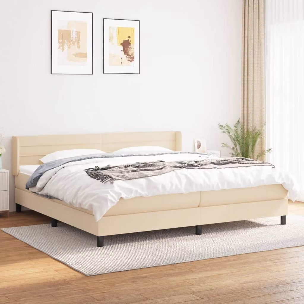 Maison Exclusive - Giroletto a Molle con Materasso Crema 200x200 cm in Tessuto