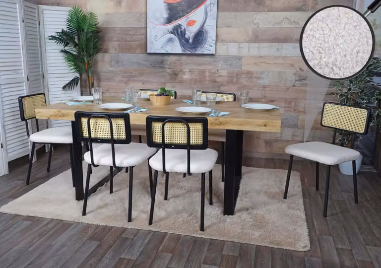 set di 6 sedie da pranzo HWC-K88, poltrona sedia, legno poli rattan metallo bouclé ~ tessuto/tessuto bianco