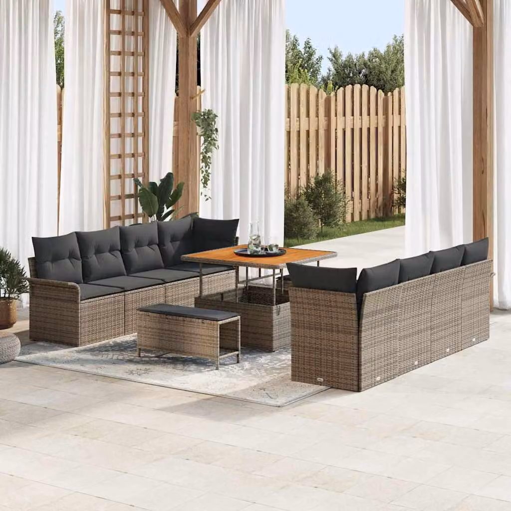 Maison Exclusive - Set da giardino composto da 11 pezzi, divano, colore grigio, realizzato in rattan sintetico