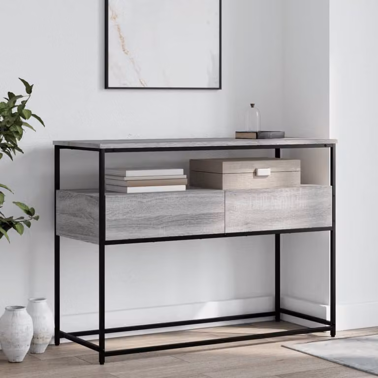 Tavolino Consolle vidaXL in Legno e Metallo Grigio, L 100 x P 40 x H 75 cm