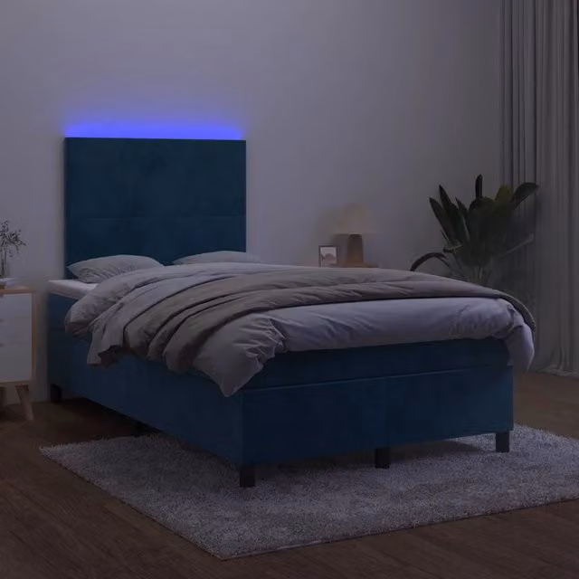 Letto Ibrido vidaXL in Velluto Blu con Illuminazione LED e Porta USB, L/P: 120 x 200 cm – 1