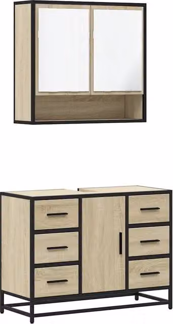 Set Mobili da Bagno | Armadio da bagno 2 pz Rovere Sonoma in Legno Multistrato