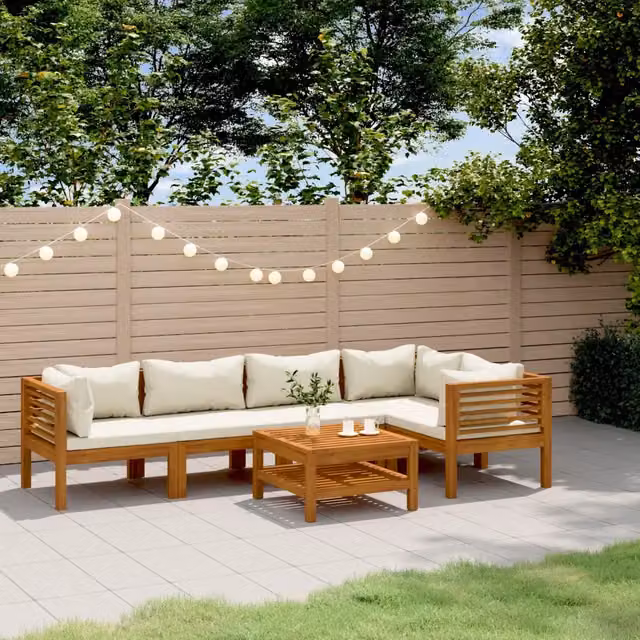 Set da giardino moderno vidaXL composto da 6 pezzi in legno di acacia con cuscini beige e tavolino da caffè coordinato – 1