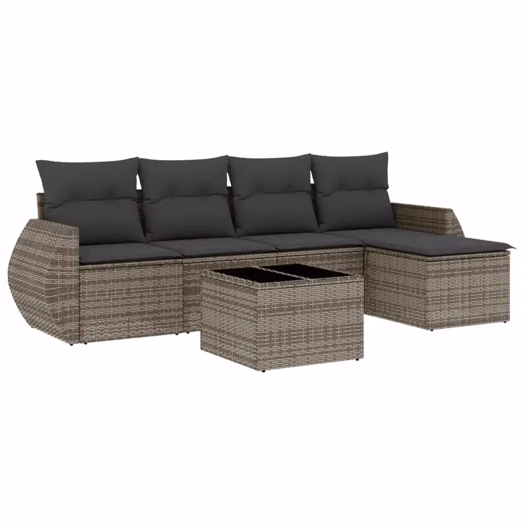 Set Divano da Giardino 6 Pezzi vidaXL in Polyrattan Grigio con Cuscini e Tavolino – 2