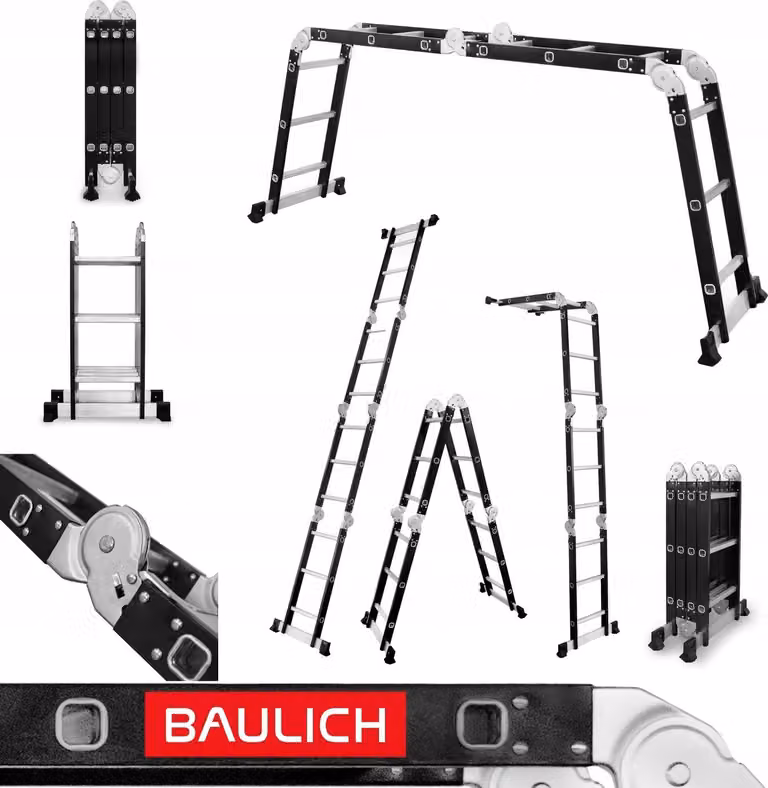 Baulich | Scala multiuso universale - Altezza da 2,97 m a 4,39 m - 12 gradini - Pieghevole - Portata 125 kg