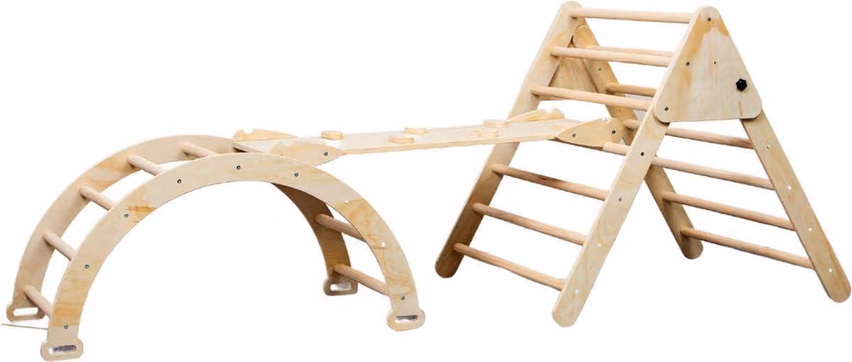 Struttura da gioco in legno, pieghevole, dimensioni 210x83x81 cm, con scivolo e elementi per l'arrampicata, per bambini