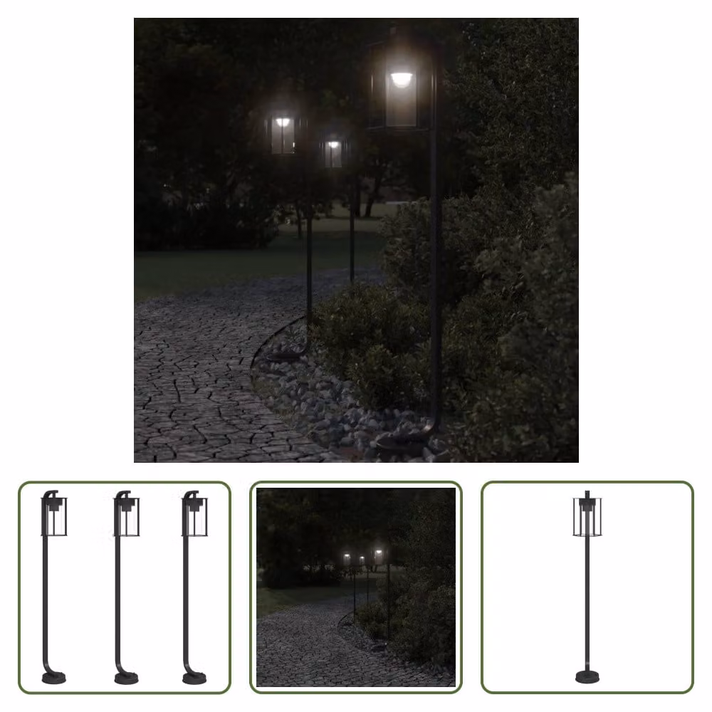 The Living Store Luci da sentiero 3 pezzi nero 100 cm acciaio inox