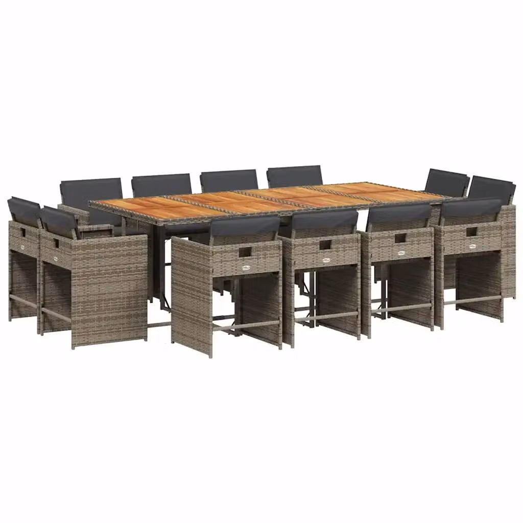 Set da pranzo da giardino vidaXL in polyrattan e legno di acacia con 13 pezzi e cuscini, colore grigio e marrone – 2