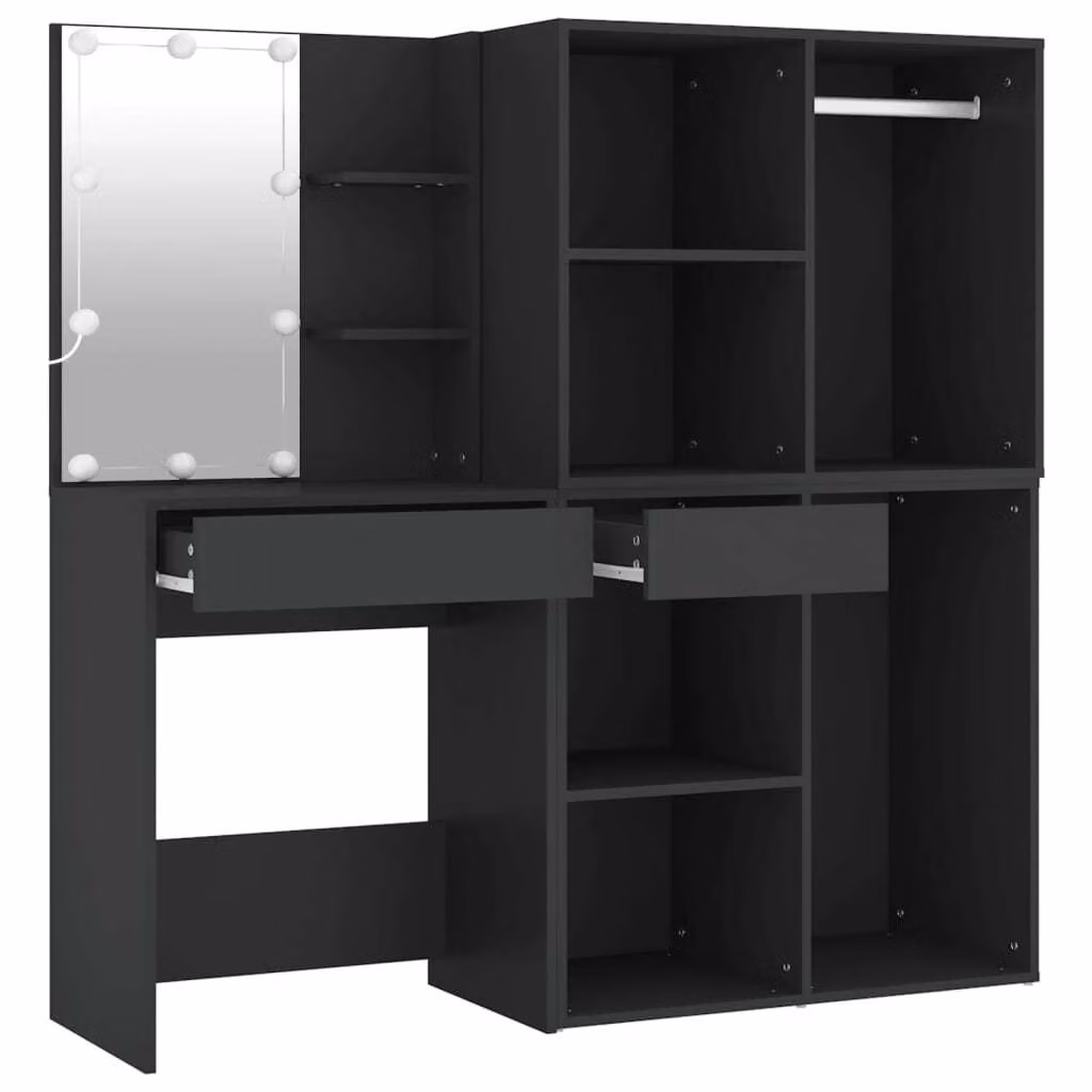 Comodino a LED con armadietti in materiale ligneo nero
