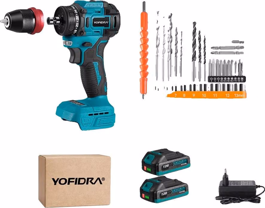 Avvitatore a batteria, motore brushless, livelli di coppia regolabili, set di 2 batterie A