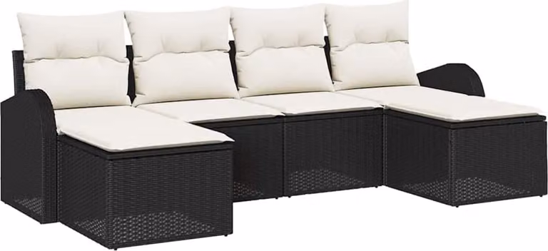 Set Divano da Giardino 6 pcs Nero Rattan in Polipropilene