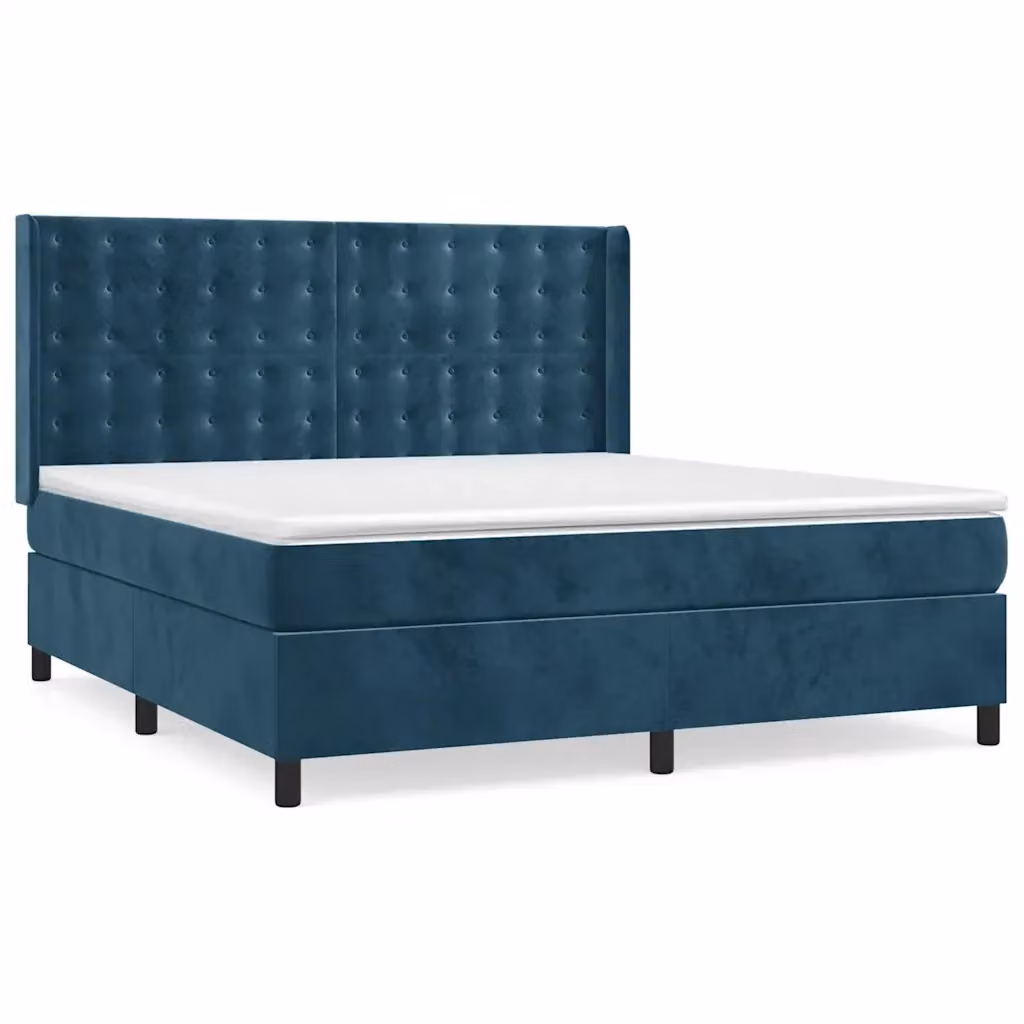 Letto Ibrido vidaXL con Giroletto a Molle e Materasso in Velluto Blu e Bianco, Struttura in Legno di Larice e Metallo, L/P/H: 160 x 200 x 128 cm – 2