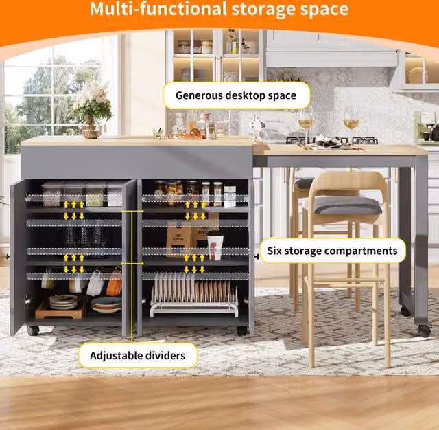 Tavolo Bar Allungabile con Vano ¨C MINIMAL ¨C Grigio, 118-180x50x94 cm