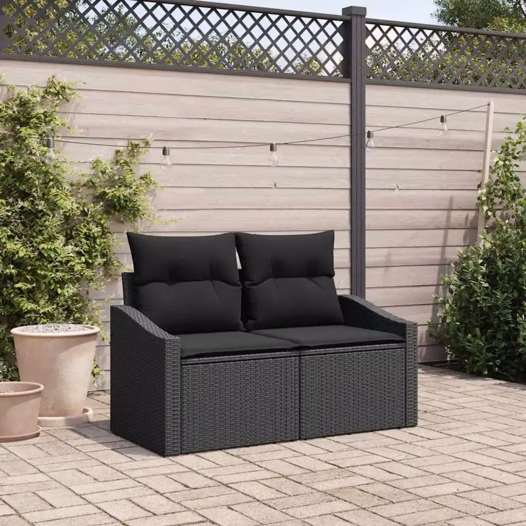 Divano da giardino vidaXL in polyrattan con cuscini, antracite, L: 123 cm, P: 62 cm, H: 69 cm