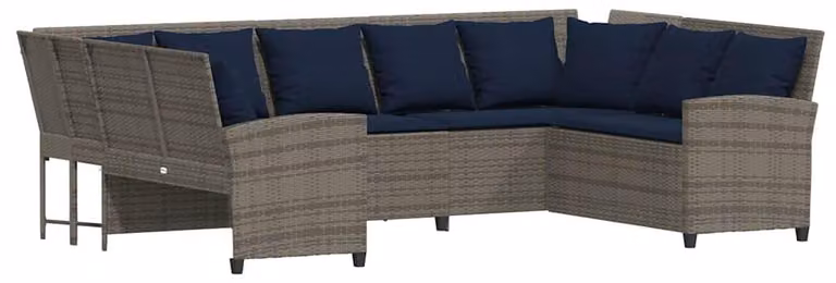 Divano da giardino con cuscini in poly rattan grigio