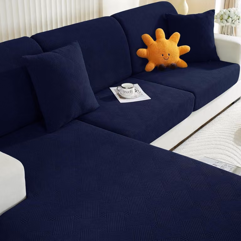 Copertura elastica per cuscini da seduta, colore blu, per 1 posto * 2 posti + chaise longue, motivo geometrico, antiscivolo, protezione a 360°